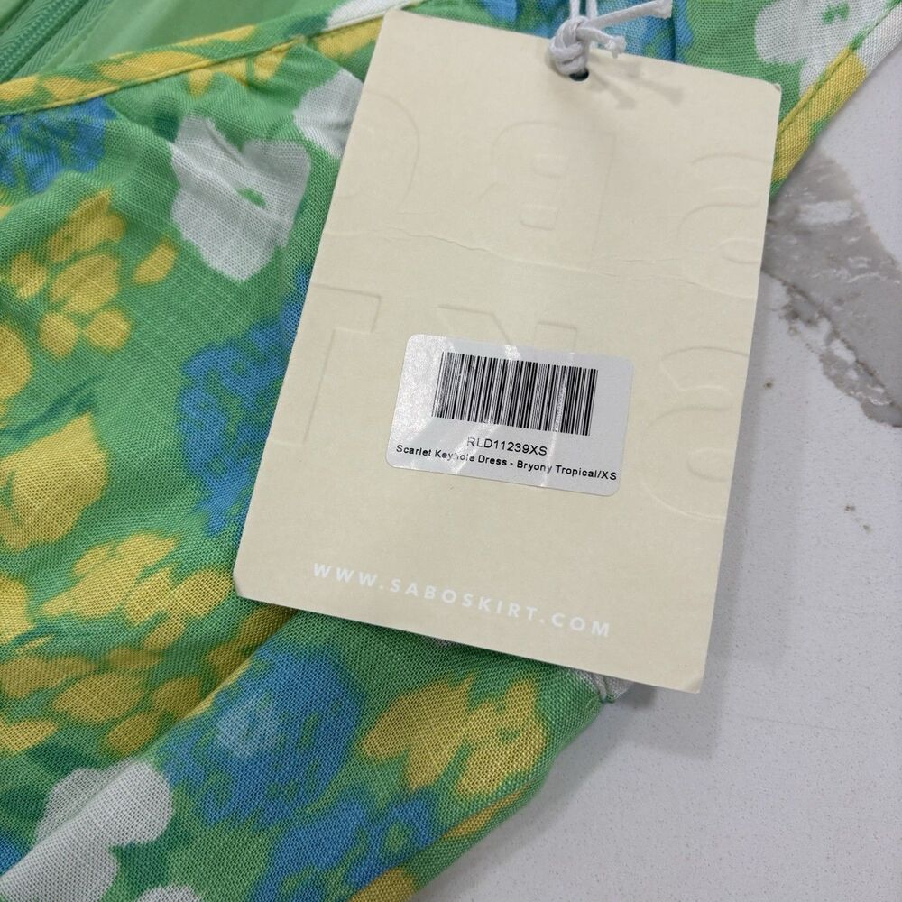 Sabo Dress Size XS Mini Scarlet Keyhole Spring Summer NWT Green Yellow - Picture 4 of 9